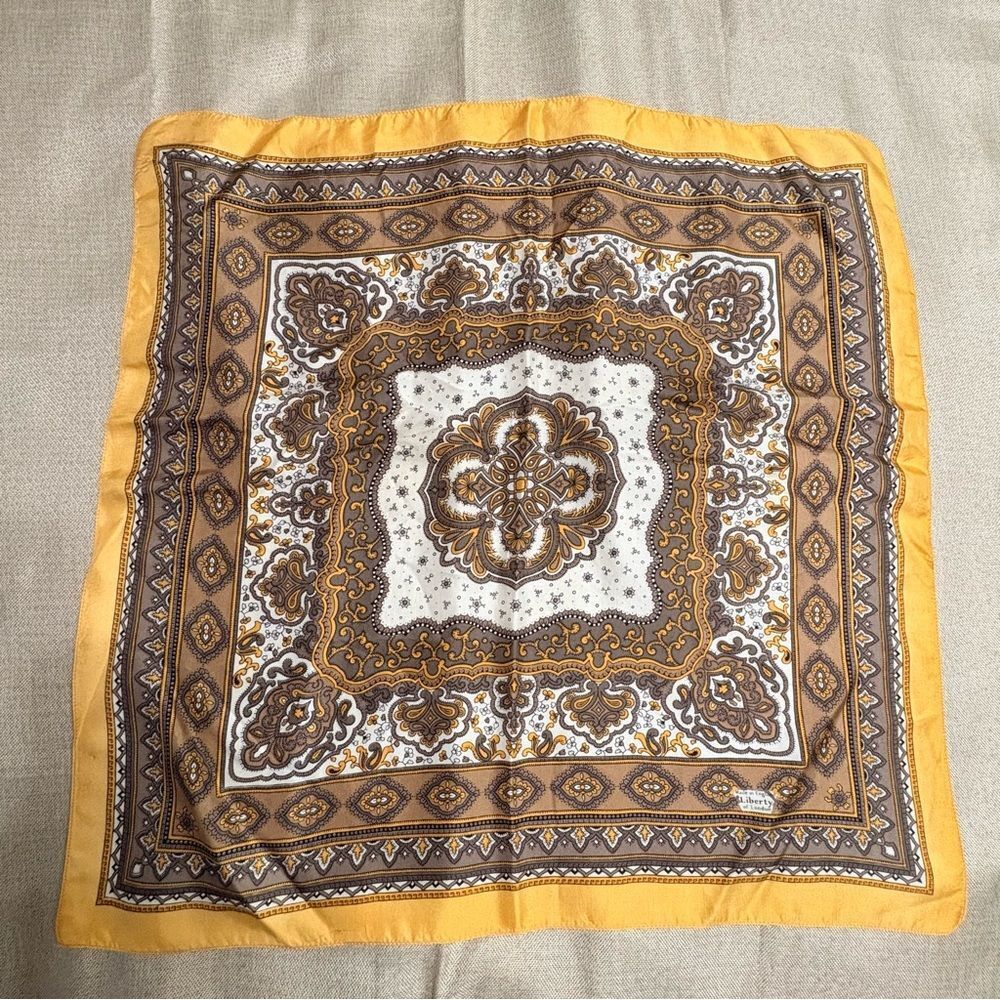 Liberty of London Silk Scarf Made in England 23” Paisley Mustard Brown